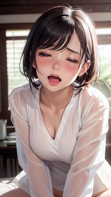 (masterpiece:1.3), (8K, Realistic, RAW Photos, Highest quality: 1.4), Absurd, charm, Ultra-high resolution, Ultra-realistic, Very detailed, Golden Ratio, (Realistic), (Best Shadow), Low contrast, (Complex:1.4), Side lighting, Beautiful Face, (Realistic Face), Beautiful hairstyle, Realistic eyes, Beautiful details, (Dark circles under the eyes), (Realistic Skin), Beautiful Skin, (One Woman), ((krysten ritter, Jessica　Jones)), (Accurate hand and finger depiction), (Black Hair, Medium Hair:1.4), (Grey tank top), (Frowning), ((Eyes closed, Looking up)), (Looks painful), Blushed, (Sweat), NSFW ((Blowjob)), ((deepthroat:1.3)), (Blowjob顔), ((Cum on face:1.1)), ((Cum in mouth:1.0)), BREAK (One boy, 1 penis:1.1), (projectile cum:1.2, excessive cum:1.1), (Bust Shot), (Apartment rooms at night), (Looking down from directly above)