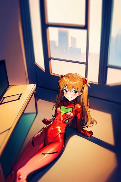 (( top quality)), ((masterpiece)), (be familiar with), perfect face, indoor, bedroom,  Watching Viewers ,
One woman,  Soryu Asuka Langley ,
開いた口,  ecstatic expression beside the piano, blush, smile,
 small tits,  flat chest, Young girl, Lori,  s,  girl,
 long hair,  two side up,
Leg spread,