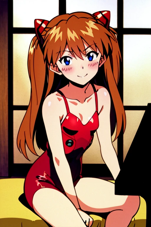 (( top quality)), ((masterpiece)), (be familiar with), perfect face, indoor, bedroom,  Watching Viewers ,
One woman,  Soryu Asuka Langley ,
開いた口,  ecstatic expression beside the piano, blush, smile,
 small tits,  flat chest, Young girl, Lori,  s,  girl,
 long hair,  two side up,
Leg spread,