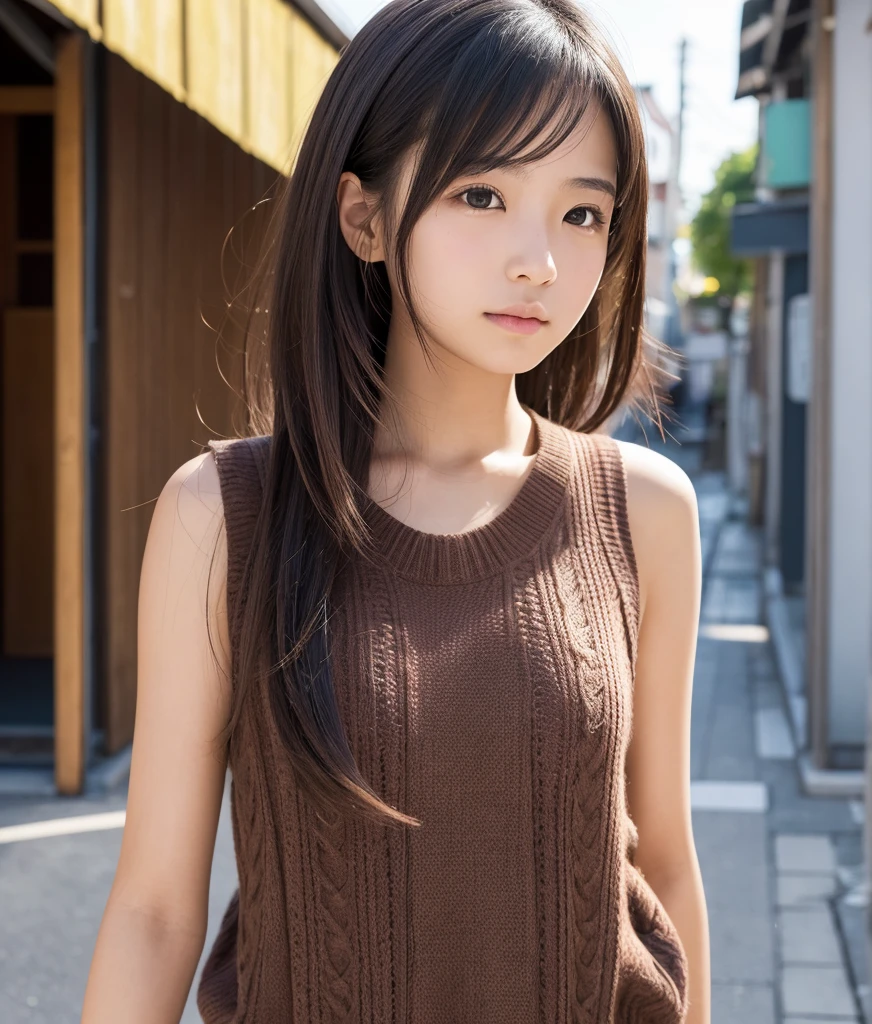  one girl,  sleeveless sweater,  high resolution, masterpiece,  anatomically correct, number々Awards, 最 High Quality ,  high resolutionモデル,  high detail,  High Quality , retina,  very detailed,  Textured Skin, 16k,  RAW photos , 茶色のhair, 前hair, 長いhair,  Side Blades , Thready hairstyle/hair, 表現力のあるhair,  Female *********************, Japan&#39;The best idol, **yo, ((( sleeveless white turtleneck sweater with cute curves))), ((( pink shorts))), (((((Eckbo is cute ))))),  best smile 