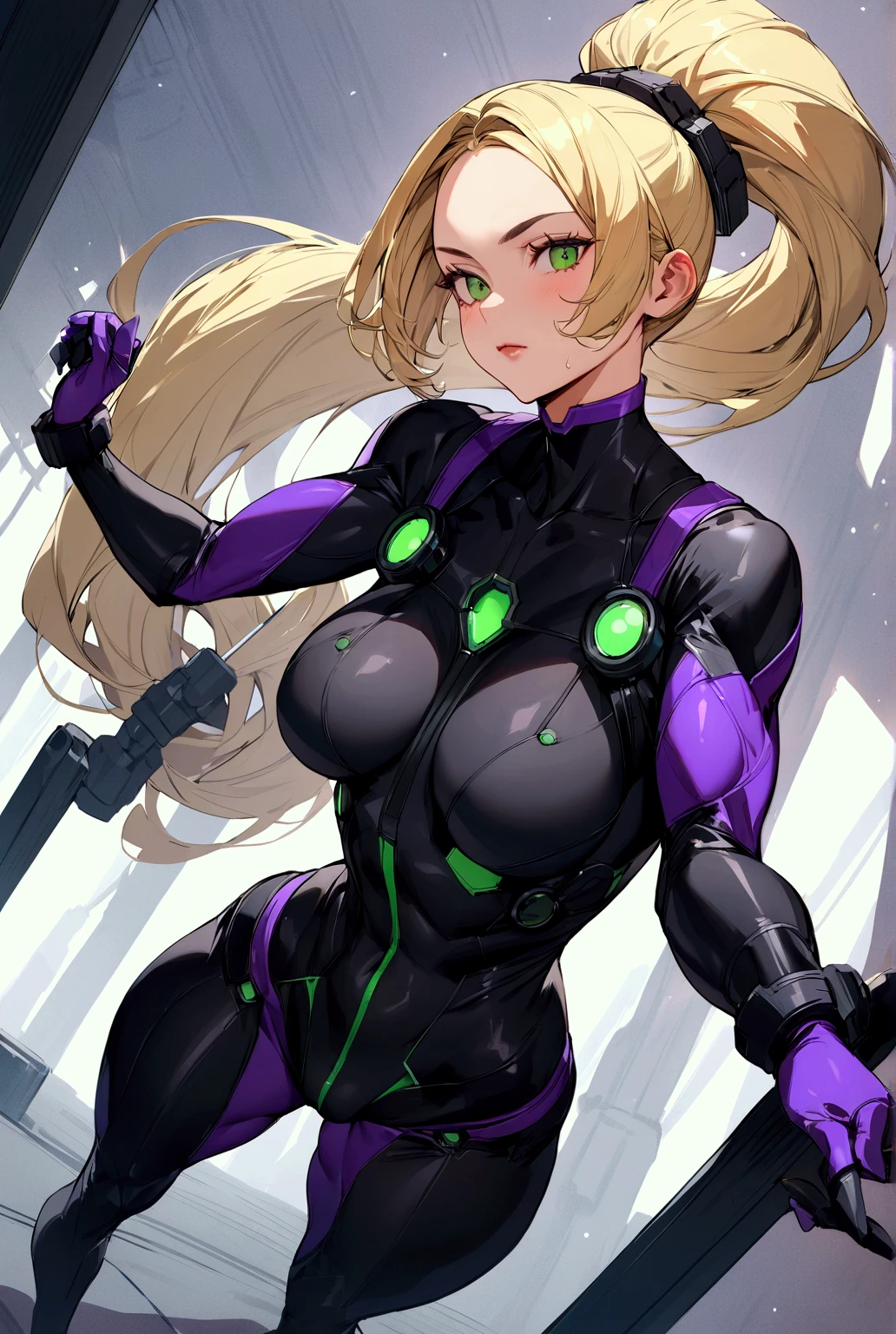 1 girl,NSFW,Ayase picture, (lovelive), VR, clavicle, absurd, brainwashing,Combatant, empty eyes,((purple glowing eyes 1.5))( huge breasts ), No expression, emotions removed,((black bodysuit)),look away , whole body shape, ((stand up, salute)),(highest quality、4k、8K、High resolution、must have:1.2)、Super detailed、(reality、It&#39;s realistic、realistic:1.37)、ticker、hyper hd、studio lighting、ultra definition paint、sharp focus、Physically based rendering、extreme details、Professional specifications、vibrancy and color、blurry、sports portrait、landscape、horror style、anime big breasts、SF、photograph、concept artist、five fingers, perfect body,  {{{masterpiece}}}, {{{highest quality}}}, {{Super detailed}}, {shape}, {{very delicate and beautiful}},Improved cost performance、all roles、Canon 5D MK4でphotograph、photograph, 