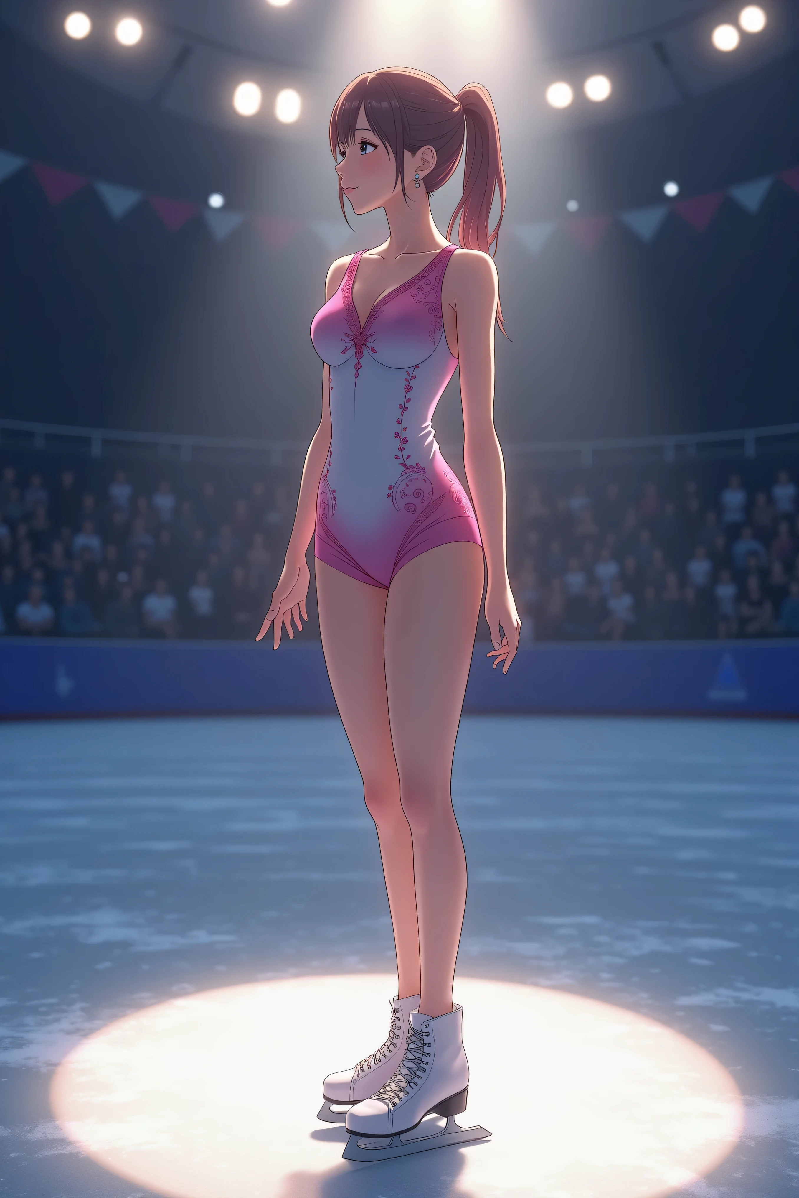 figure skating, dancing on grand ice skating exhibition,crowd, cinematic lighting, high quality, masterpiece, <lora:girllikefigureskating:.6>
manon,short pink hair with long locks, blue eyes, looking serious, smiling, leg raised, <lora:manon:.7>