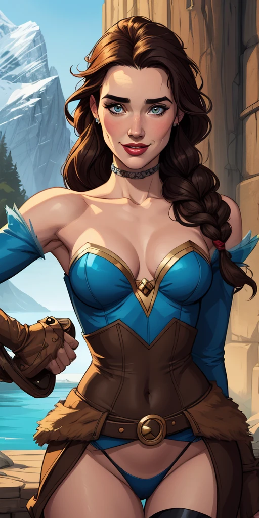 (masterpiece, top quality, best quality, official art, beautiful and aesthetic:1.2), (1girl:1.3), dark brown hair in a huge ponytail, extremely detailed, portrait, looking at viewer, solo, (full body:0.6), detailed background, close up, (hot summer coliseum theme:1.1), human gladiatrix, charlatan, mysterious, walking in forest, revealing bronze gladiator armor, spear and shield, metal bikini, topless, tits out, brown leather, cowl, cloak, bracers, armor, gauntlets, helmet, facemask, long boots, buckles, straps, light grey fabric, brown leather, ((((gigantic breasts, cleavage, skindentation)))), slim waist, slim hips, long legs, medieval (coliseum arena exterior:1.1) background, dark mysterious lighting, shadows, magical atmosphere, dutch angle,