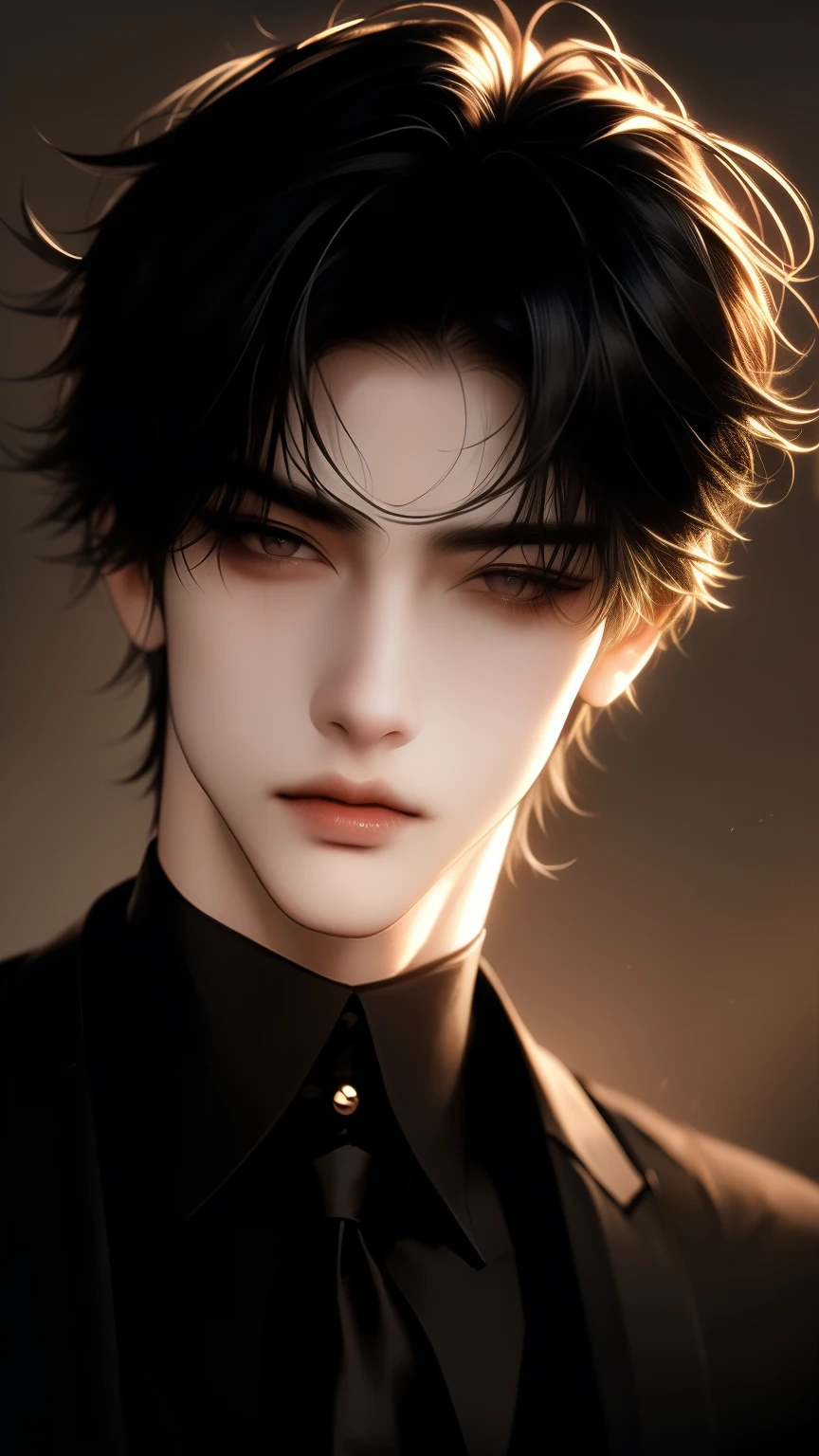 2.3D, high detailed,ultra-detailed, male, upper body, short black hair, black eyes, black shirt, handsome, flushing, straight face, in the night background, detailed eyes, decadent, cigarette, dreamy, (detailed eyes, beautiful eyes)