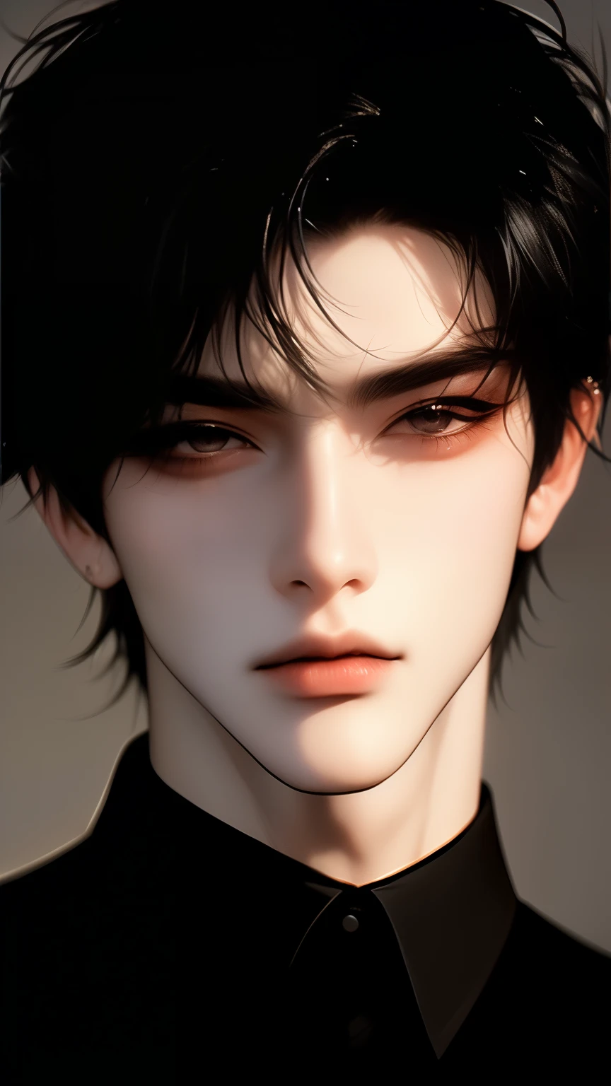 2.3D, high detailed,ultra-detailed, male, upper body, short black hair, black eyes, black shirt, handsome, flushing, straight face, in the night background, detailed eyes, decadent, cigarette, dreamy, (detailed eyes, beautiful eyes)