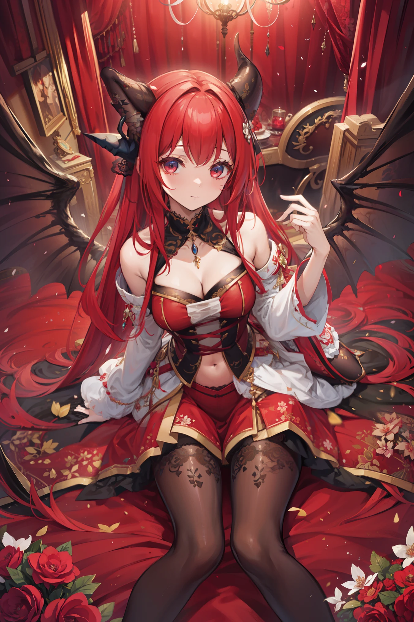 ((Extreme detail)),(Ultra-detailed), Extremely detailed Cg Unity 8K wallpaper, velvet, statues, Red hood, Crop top, star headdress, Puffy sleeves, Lips, looks away, Close-up, Turning Head, big breasts exposed cleavage，Full body detail 4K on black，Dreamlike，and its detailed completeness .