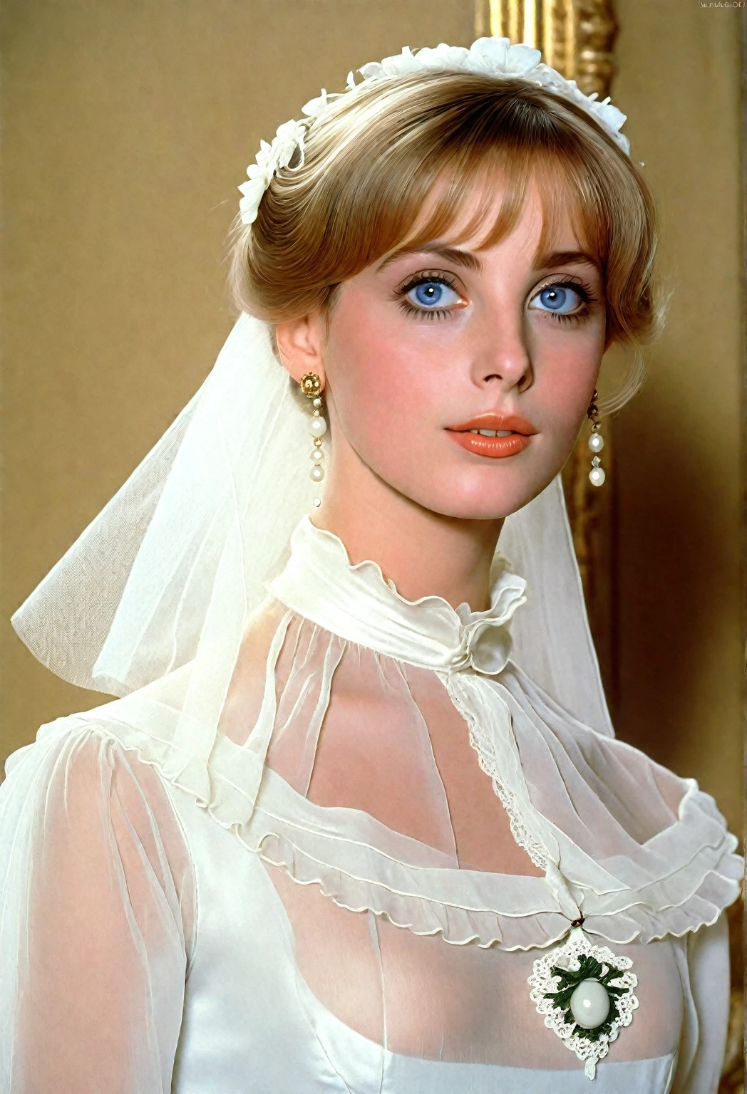 (skinny:1.2) (22 year old mylene farmer:1.0) with (big boobs:0.99) in church, (photograph:1.3), (masterpiece:1.3), (white silk wedding dress :1.2), (camel toe:1.0), (blue eyes:1), (overbite:1.0),