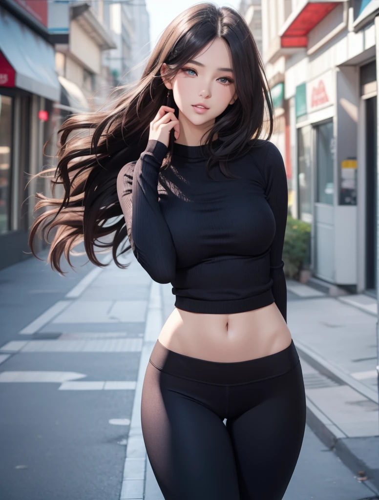 杰作,最高质量,独奏,(完美脸:1.1),(高细节:1.1),戏剧性,动态姿势,1girl,黑发,明亮有神美丽眼睛,独奏,精致有特色的俏脸,长发,弯曲,大腿,纤细高挑身材,嘴唇,中国The Brazilian model is depicted as a stunning beauty, with long flowing hair and a confident stride and big hips. She walks in a vacuum, her body seemingly weightless as she moves through the emptiness. Her outfit is sleek and futuristic, fitting her form perfectly as she glides through the void. The scene is surreal and otherworldly, with the model appearing to be completely at ease in this unusual environment. The image is striking and captivating, drawing the viewer in with its unique and imaginative concept.