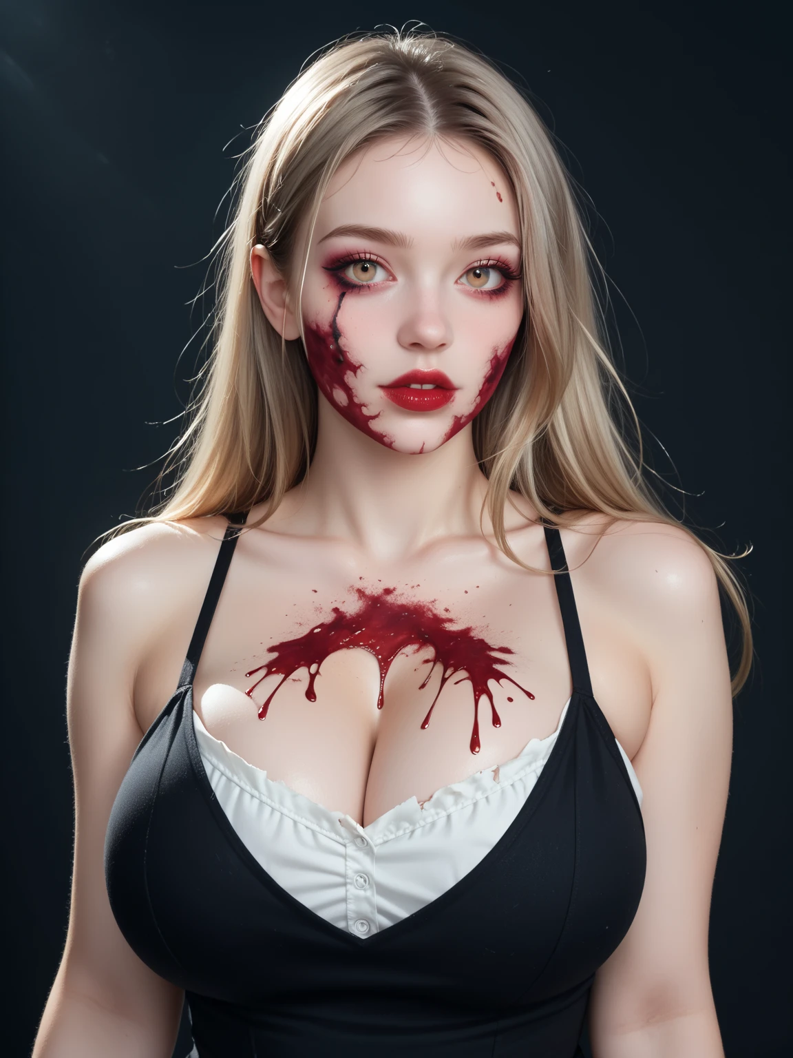 Highest quality, masterpiece, look up, cute,(Horror),(((Female beautiful zombie))),Dead,(((Bleeding,Injured))),(((Shedding tears of blood))),(Covered in blood),(Sexy),(sexy),((Completely naked)),Baby Face,Black Hair,(((Large breasts))),((Masturbation)),Beautiful Style,((Pale skin)),Sensual look,Embarrassed,Sexy表情,Expressions of delight,(Dark atmosphere,fear),((Dim lighting))