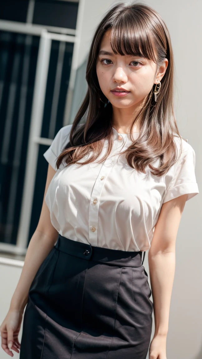Pretty girl, beautiful girl, white blouse, black mini skirt, from below