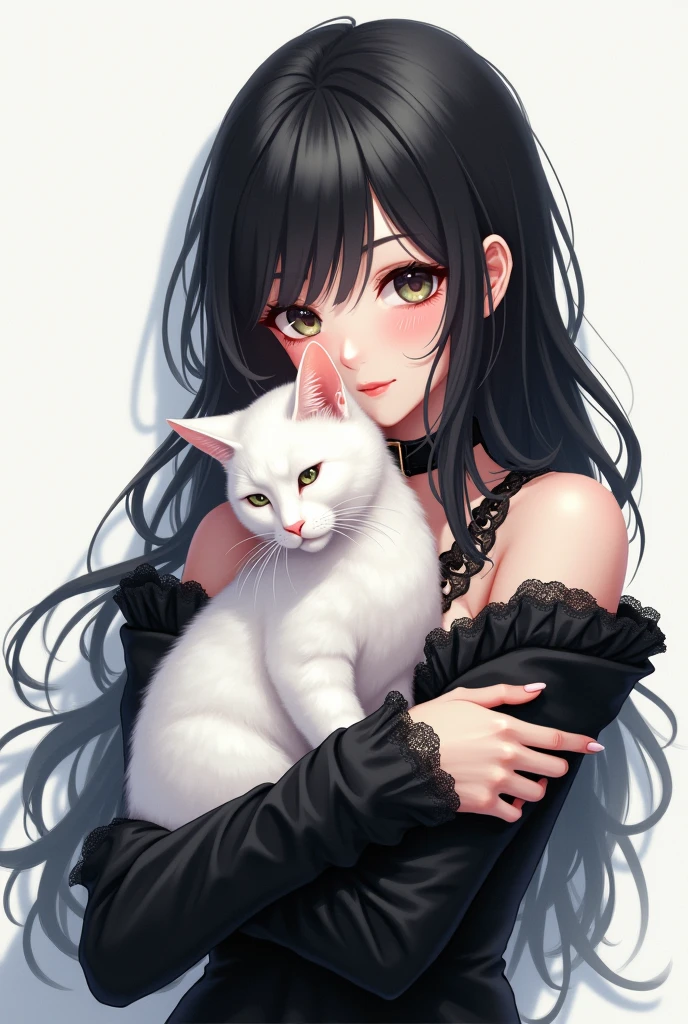 pretty girl with her cute cat, minimalist art, best quality