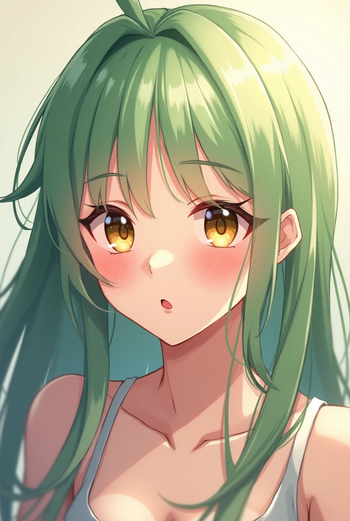 ((best quality)), ((masterpiece)), (detailed), perfect face,white green hair, 17 yaer old body, cute face,lingerie,blush