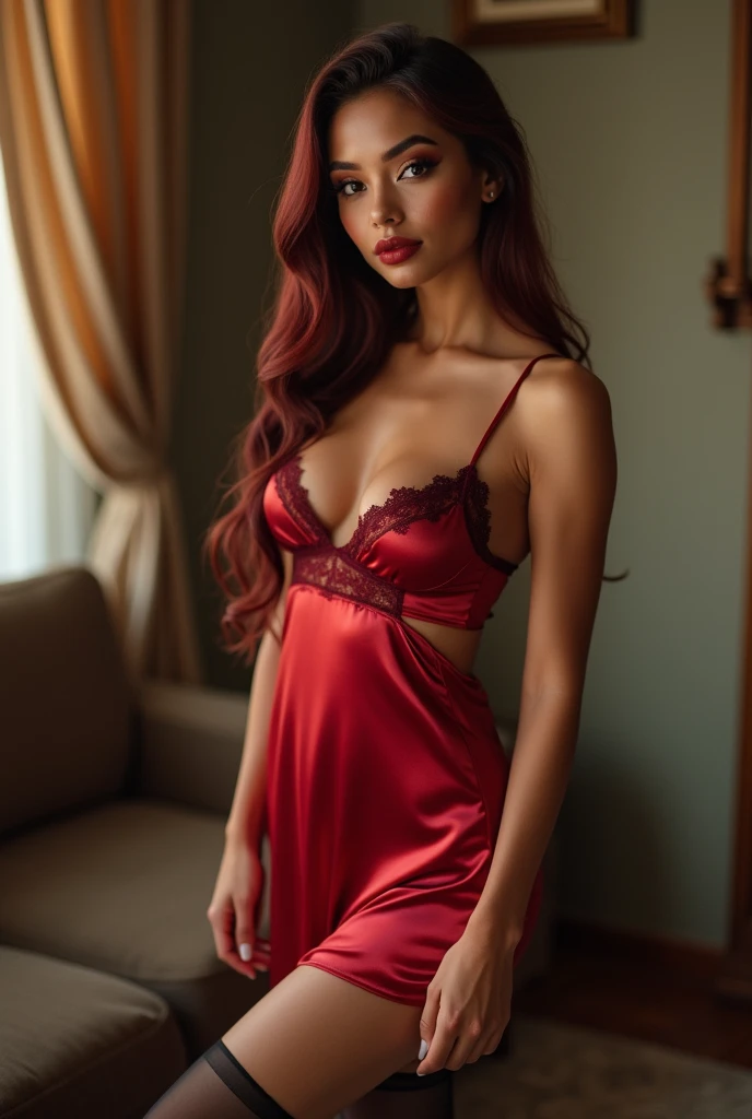 Beautuful Women sitting on bed and spreading legs, wearing only lingerie
