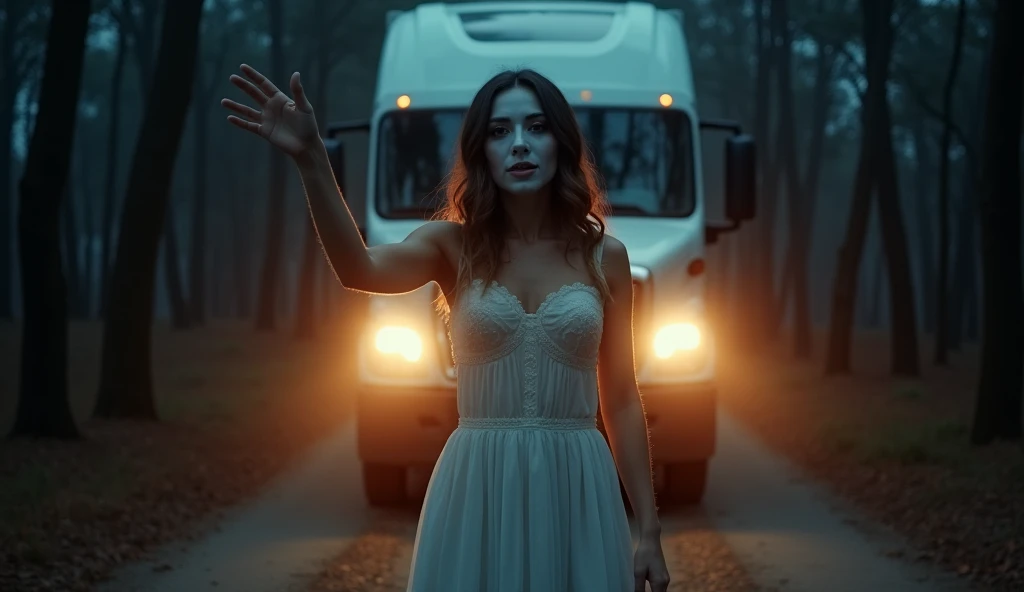 a long-haired zombie,zombie face. Ugly ghost.long hair cover face  , ghost, ju-on , lying down prone on the roof of a car, wearing a ripped long white dress, car drifting. Car move fast , epic. High shutter speed. , dramatic lighting, cinematic atmosphere, moody color tones, high contrast, photorealistic, 8K, masterpiece, ultra-detailed. At night. Flash photography