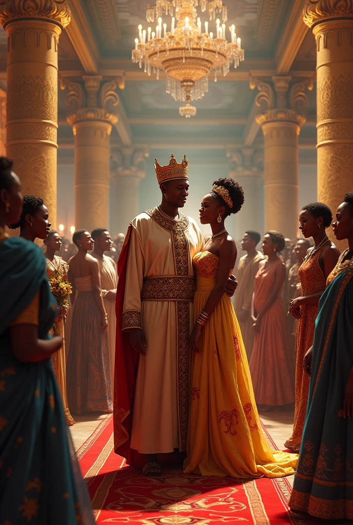 King talking to his son the prince in rayal Ball gathering the prince is in his blue golden Africa wear