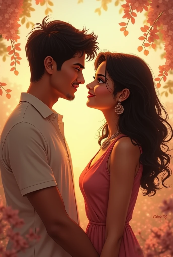 Beautiful southindian couples. Romantic sitting. Illustration image. Romantic look and smile 