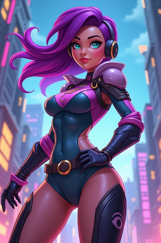 full-body portrait, android prostitute, protective gear, Fuchsia yellow, nighttime, cityscape, low angle shot, dynamic posture, cinematic composition, female, perfect face, perfect hands, high heels, sly smile, sexy, slender, body-tight, cybernetic implants, porcelain robotic bodyparts, a digital anime illustration.