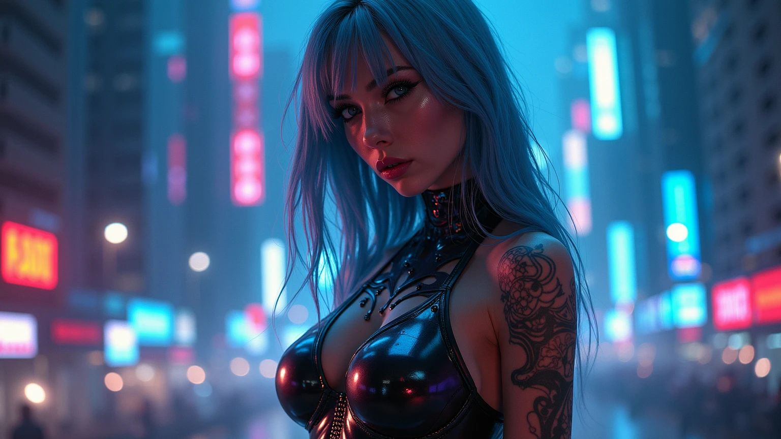cyber punk style girl, fog in the background, face detailed, corpo sexy