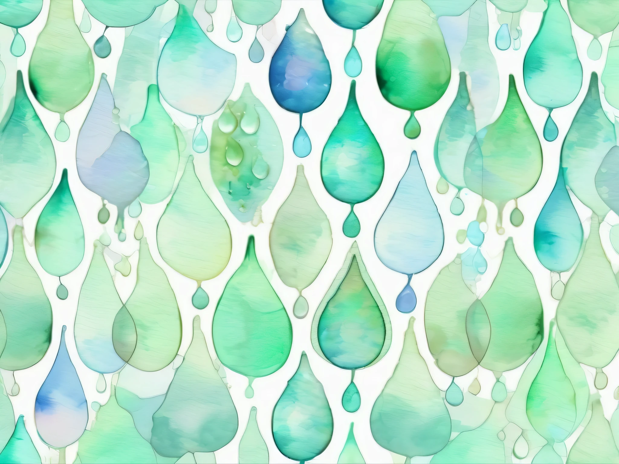 pale watercolor water drop pattern。 with gentle pastel colors at the center 、 transparent light tones spread 。The background has a soft green、Light blue harmonizes 。It comes in a variety of sizes、 bleeding outlines 。 with a soft and delicate atmosphere throughout 、 gentle and dreamy art style。