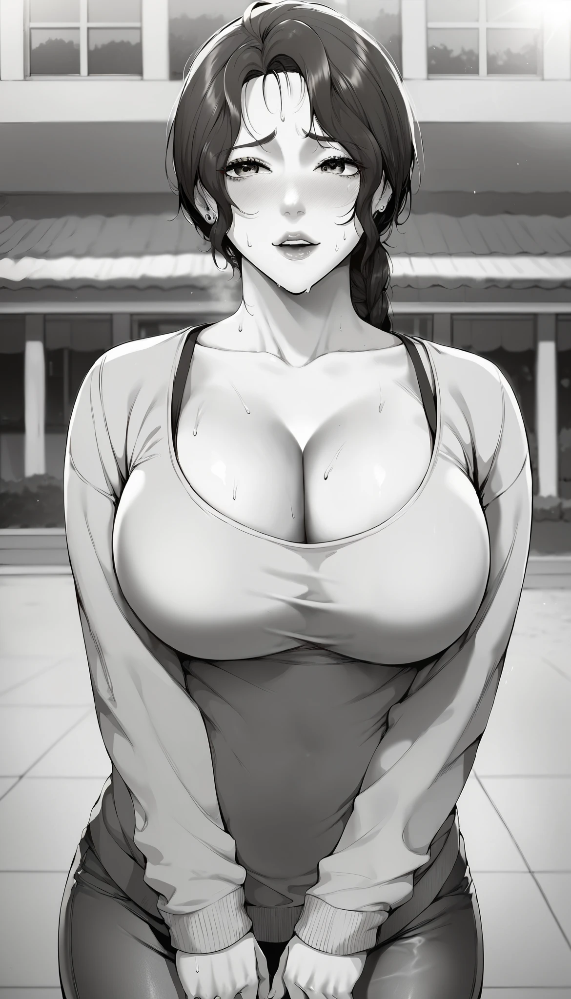 (masterpiece:1.2), (best quality:1.2) perfect face, sweaty, cleavage, sweater, big breasts
