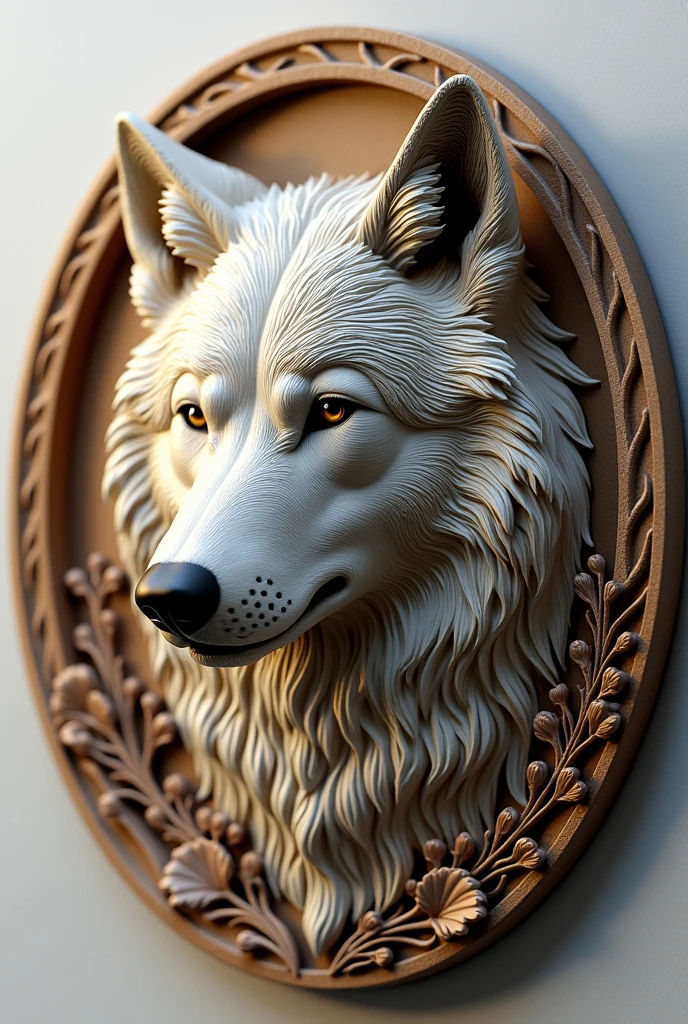 bas relief wolf coin, 3d rendered, engraving, detailed, flat design, front view