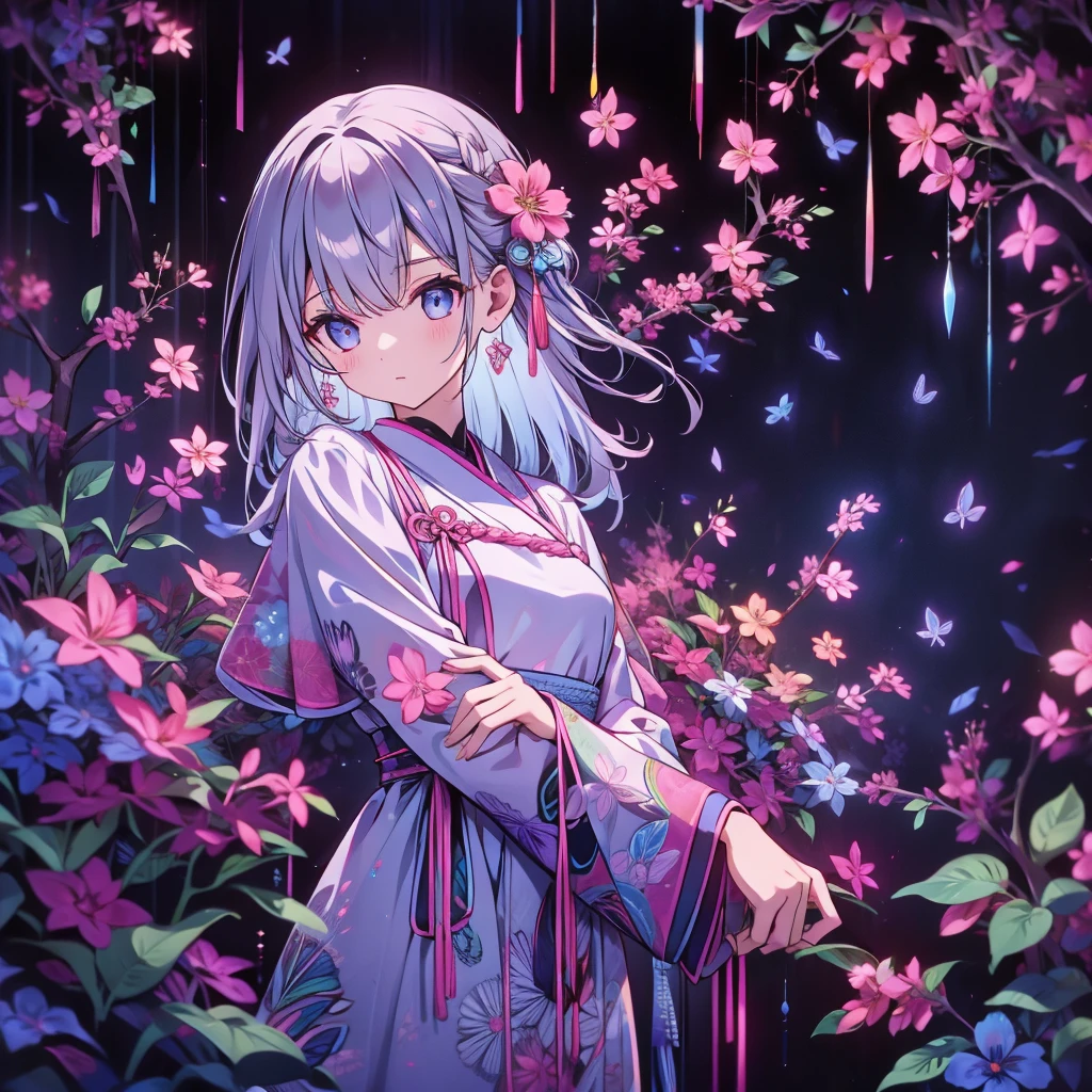 1girl, pretty ****、*********、(((dynamic best composition 、 more details、 high definition 、 top quality、's greatest masterpiece、 best detail )))、   thin and soft painting style wizard apprentice 、   gray hair、  Smooth Long Hair     、  Japanese Furisode、  dress、桜色の可愛い  dress、