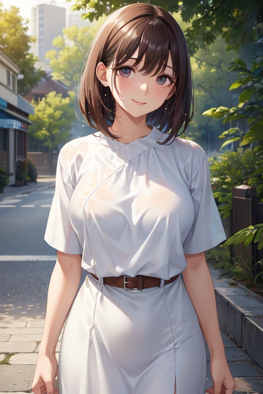 nobarakugisaki, nobara kugisaki, bob cut, (brown eyes:1.7), brown hair, lips, short hair, BREAK belt, brown belt,stockings,white crop top, crop top overhang,wet crop top, pleated skirt, medium skirt,shirt tucked in, skirt, blue skirt,skinny fit, BREAK looking at viewer,BREAK (masterpiece:1.2), best quality, high resolution, unity 8k wallpaper, (illustration:0.8), (beautiful detailed eyes:1.6), extremely detailed face, perfect lighting, extremely detailed CG, (perfect hands, perfect anatomy),street,night,city,park, wet road,nipples,showing panties,small ass,thin legs,full body,sit on ass,on grass,spread legs,bend over,medium breasts,