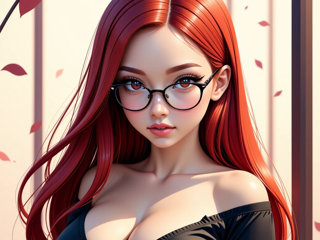 anime, anime girls, long hair, redhead, red eyes, glasses