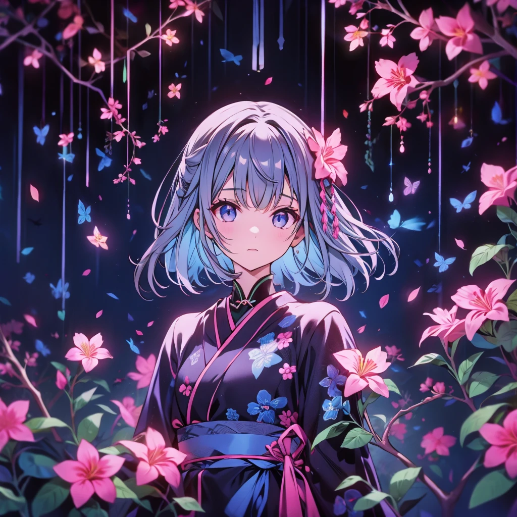 1girl, pretty ****、*********、(((dynamic best composition 、 more details、 high definition 、 top quality、's greatest masterpiece、 best detail )))、   thin and soft painting style wizard apprentice 、   gray hair、  Smooth Long Hair     、  Japanese Furisode、  dress、Plumeria、