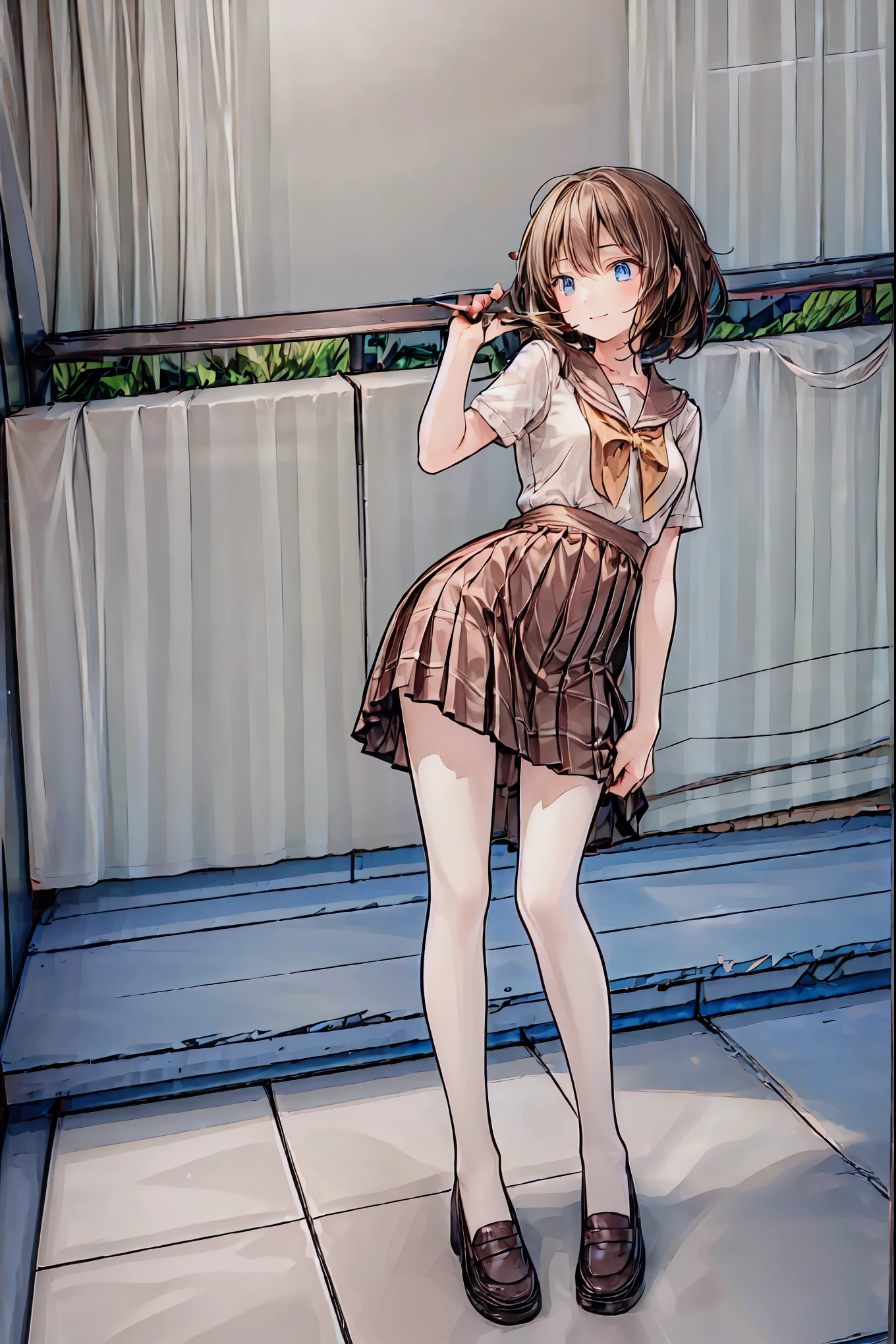 (( Top Quality )), ( very detailed), ( High Leg Cut ), 高いly detailed, Includes high-resolution raw color photos , professional photography , writing directly from the bottom of the dress border depth ,, Deep rim , brown hair, shortcuts, messy hair, slender beauty 、 Positive Attitudes , small breasts, Beautiful Legs, Her enchanting gray-blue eyes sparkle like stars ..,(masterpiece:2.0), ( Top Quality :2.0), (Side View:1.5), ( sexy pose:1.5), ( red face:1.3), ( realistic:1.5), 1 , Precision small handle, embarrassing expression , smile, Very nice girl, innocent face, Young Face, Clear Eyes, 輝く瞳, Small box, Beautiful skin, Super Resolution from directly below the tilt , Highest Resolution , Japanese High School Student , blazer uniform, (( the above:1.2)), brown hair, shortcuts, tousled hair , short braided hair,Neat, Beautiful slender woman ,Correct posture, small breasts, Beautiful Legs, Enchanting gray-blue eyes shine like stars,Droopy eyes, bright color , beautiful eyes,繊細なsmile, Textured Skin, BEST QUALITY BEST , A humorous parody of a gentle and beautiful woman , anime style 、
