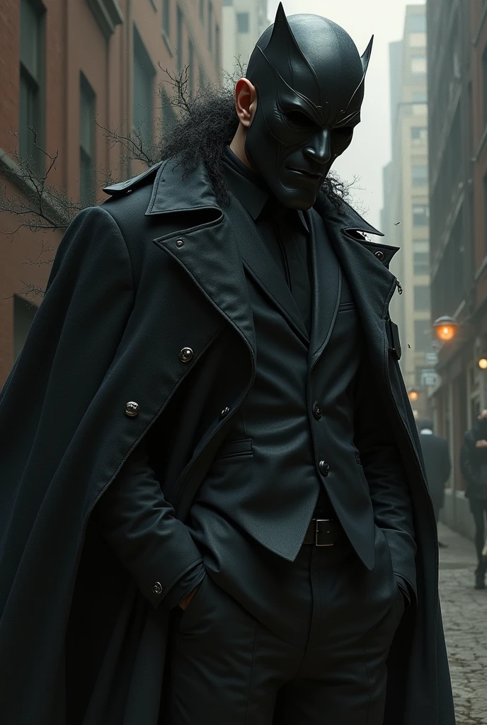 Create a gangster character with a black mask and another masked person coming out of it.
