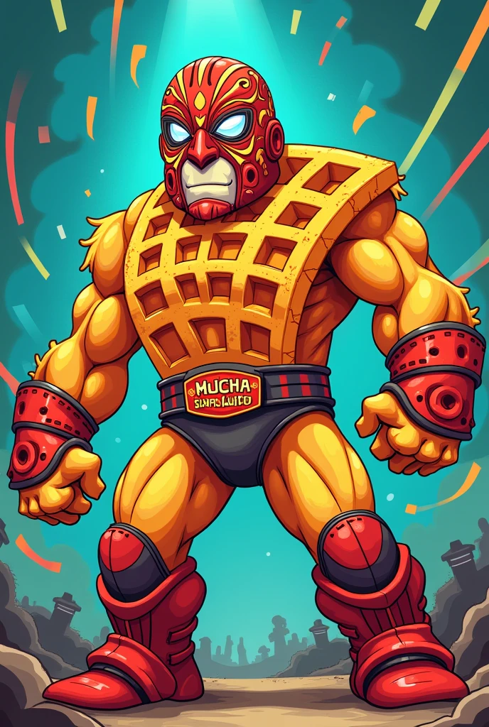 Cartoon salmon dressed like macho man Randy savage in wrestling ring