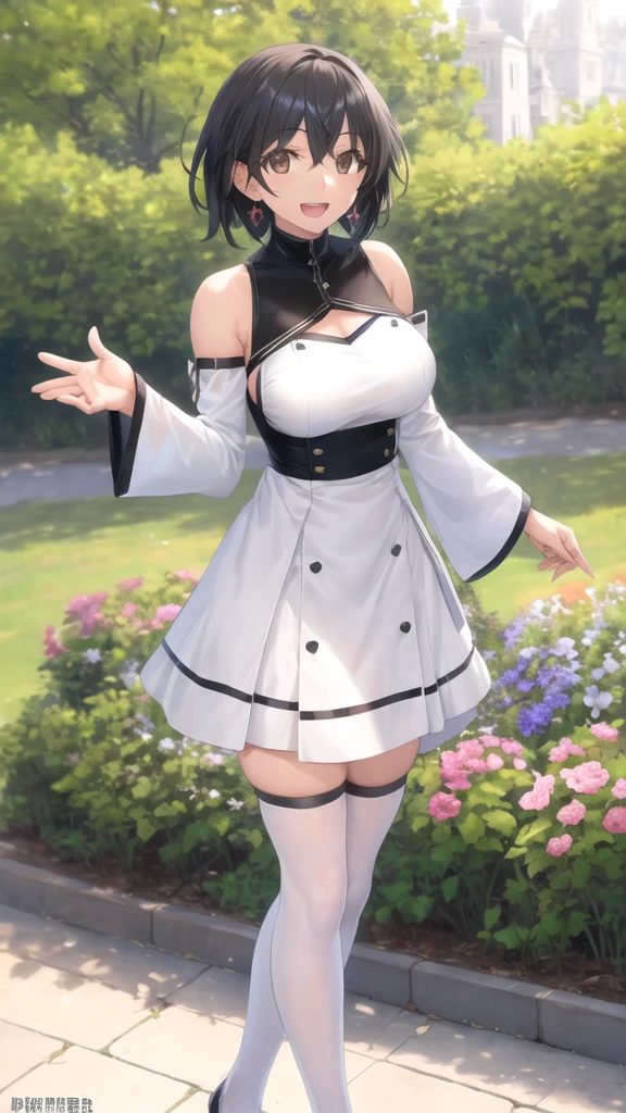 masterpiece, best quality, highres, 1girl lainie cyan hair flower red eyes short hair, purple skirt white dress strapless dress white chocker white gloves elbow gloves cleavage bare shoulders bow flower <lora:lainie_cyan:1> standing, photorealistic