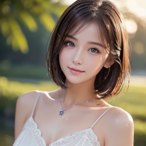 Tabletop, highest quality, 8k, 8-year-old, Teen, RAW Photos, Absurd, Award-winning portrait, smile, alone, Idol's face, Delicate girl, Upper Body, Digital SLR, View your viewers, Frank, Sophisticated,Thin arms, Professional Lighting, Film Grain, chromatic aberration, (Eyes and facial details:1.0), (Bokeh:1.1) , (A clear, sheer nightgown:1.1) , Close your mouth , Black-haired , drooping eyes , Big ample breasts , (Thick lips:1.2) , The face of a 15 year old , Red lips , White skin