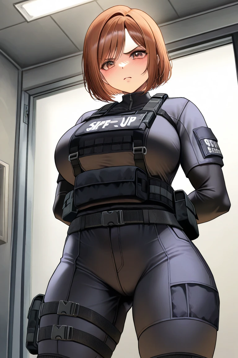 (  Highly Detailed CG  乳房を摘む), (  Top Quality ), (  Highly Detailed CG  ), (  Top Quality ), Backstreets,. Kennedy, SWAT Clothing,     beautiful and charming young man,   muscular and tight , Being reverse raped by a beautiful woman、. Kennedy,  It's exposed behind、Of frustration  ,