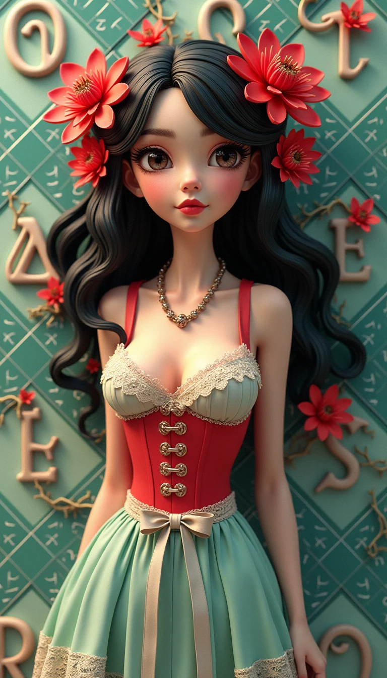 Hyper detailed Full body portrait of passionate woman in hyper provocative dress, flirts actively, Whimsical character design, creative, expressive, detailed, colorful, stylized anatomy, high-quality, digital art, 3D rendering, stylized, unique, award-winning, Adobe Photoshop, 3D Studio Max, V-Ray, playful, plain background