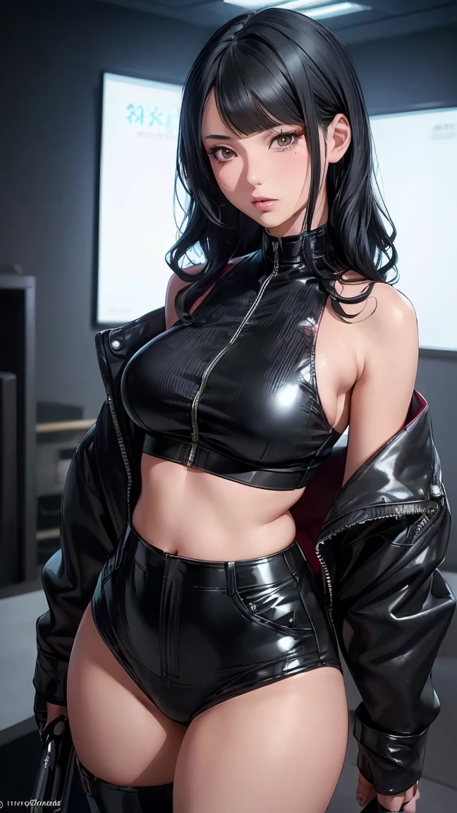 black hair, longeyelashes, solid circle eyes, ear blush, leather clothes, moaning, Leather sofa, seduce, big breasts exposed cleavage, Privacy Parts, lie, full bodyesbian, masturbation, Surrealism, drop shadow, anaglyph, stereogram, tachi-e, pov, atmospheric perspective, 8k, super detail, ccurate, best quality --auto