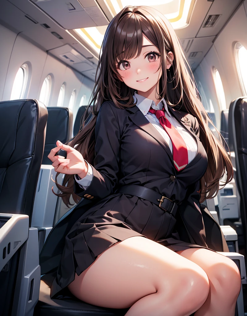 Inside the plane、Beauty、Sexy、stewardess、Beautiful buttocks、Adorable expression、Cabin Attendant Uniform、Tight Skirt