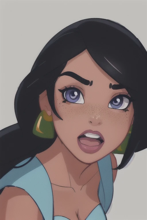 (Masterpiece, best quality: 1.2), a sophisticated fanart, artwork about princess Jasmine, solo, alone, eyes looking DOWN, centered and direct eyes, 
tasteful sexy tanlines, fine-detail, high-focus, feminine, attractive, slightly glossy lips, realistic-lip detail, 
harem dancer outfit, tubetop that clings to her very-tightly, exposed navel and midriff, 
fine-art by Tom Mulliner, realistic artwork by JIRKA VINSE, classic disney-themed artwork by Isabelle staub, 
art by Vixon, art by Inusen, art by Somka108, art by David_balsamique, 
(lively hopeful expressive eyes, normal round-shaped pupils, round eyes, innocent eyes, staring at viewer, staring at camera), 
flawless opaque skin, even-complexion, tan skin with tasteful tanlines, clean face, clean art, 
porportional hands, hand symmetry, perfect vision, single image, 
pristine, picturesque, cute sultry sexy face, amazing perfect lighting, well-defined fingers, well-outlined hands, heavily-outlined hands, 
coloring page, physical body, corporeal skin, rich coloration, minimal blending, 
correct amount of fingers, very-normal hands and fingers, mole, 

 ((lesbian)), ((only girls)), (sticking hand down her panties)),  
((detailed eyes)), ((detailed face)), ((detailed mouth)),  
((masterpiece, HD, high res)), ((beautiful render art)), ((intricate details)), (full body), ((detailed shading)), 
((FRECKLES ALL OVER THE BODY, SHINY SKIN)), 
((Squatting)), ((kneeling on floor)), ((HEAD tilted BACK)), ((eyes looking DOWN)), ((From Above)), ((POV top view)),  
((Directly above angle:1.5)), ((Point slightly upwards)), ((Looking at viewer)), ((staring at viewer)), 
((eyes squint)), ((black pupils)), 
(firm and lifted breasts), ((MEDIUM breasts)), ((cleavage)),  
((hands visibles)), (beautiful hands), ((open mouth)), ((mouth wide Open)), ((teeths, tongue)), ((out of breath)), 
(((Close-up of face:1.7))), ((face focus)), (((Bring your face closer:1.4))), (((Move your mouth closer))), 
((defiant expression, annoyed expression)), 