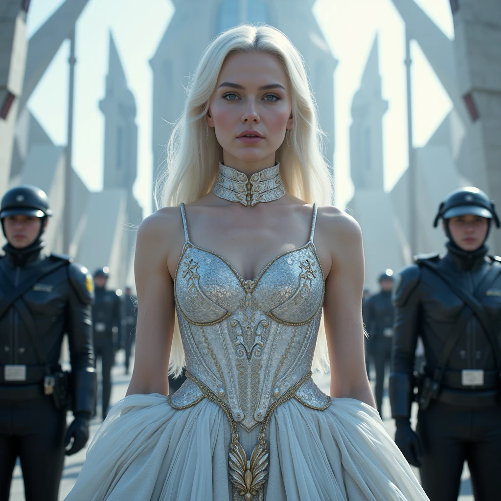 Bare arms, Bare palms, Sleeveless shirt,supernova dress,There is a hollow in the middle of the clothes,There is light yarn in the hollows,Bare arms, Bare palms, Sleeveless shirt,
Full body,1 girl,Wear a Space opera style costumes, pale skin,A simple evening dress with a sci-fi feel, white plastic, diffuse lighting, divine goddess, fantasy, no helmet,absurdres,dune,mass,(masterpiece:1.4), ultra-detailed, 1girl, stand up,2023 fashion,