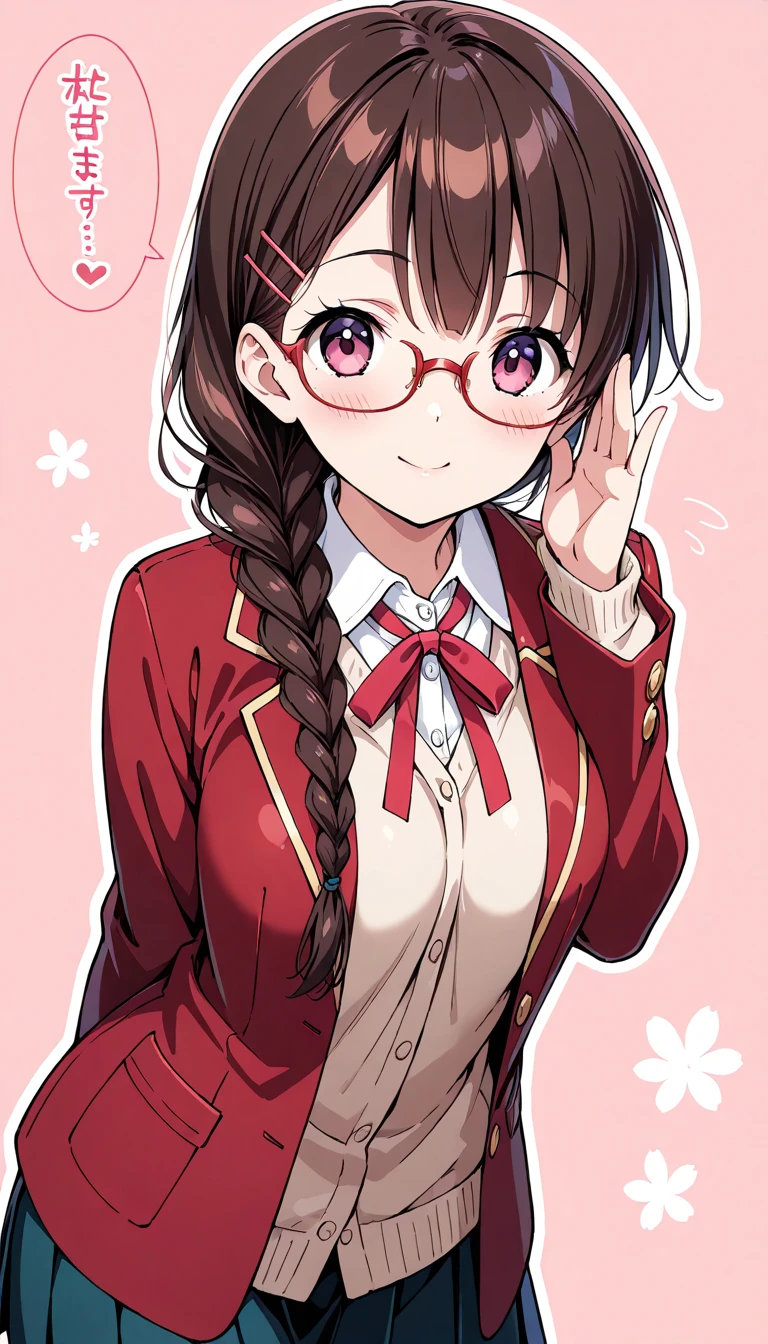 1girl, solo, single braid, glasses