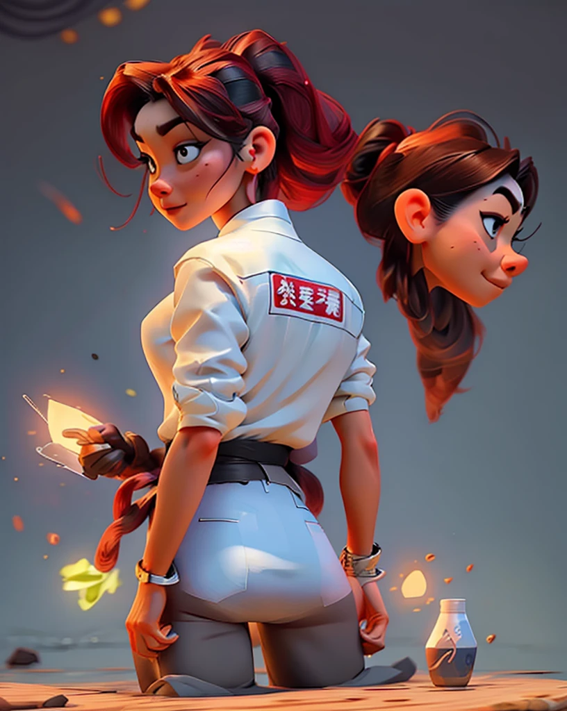 Crie um personagem 3D inspirado em Mai Shiranui de The King of Fighters,  set in an Asian-themed environment .  The character must be positioned on his back in a sensual pose ,  with realistic details and vibrant lighting and no panties .  Your look must incorporate elements faithful to Mai's original design , with bold features .  The character's buttocks must be large and the breasts must also be prominent and visible.