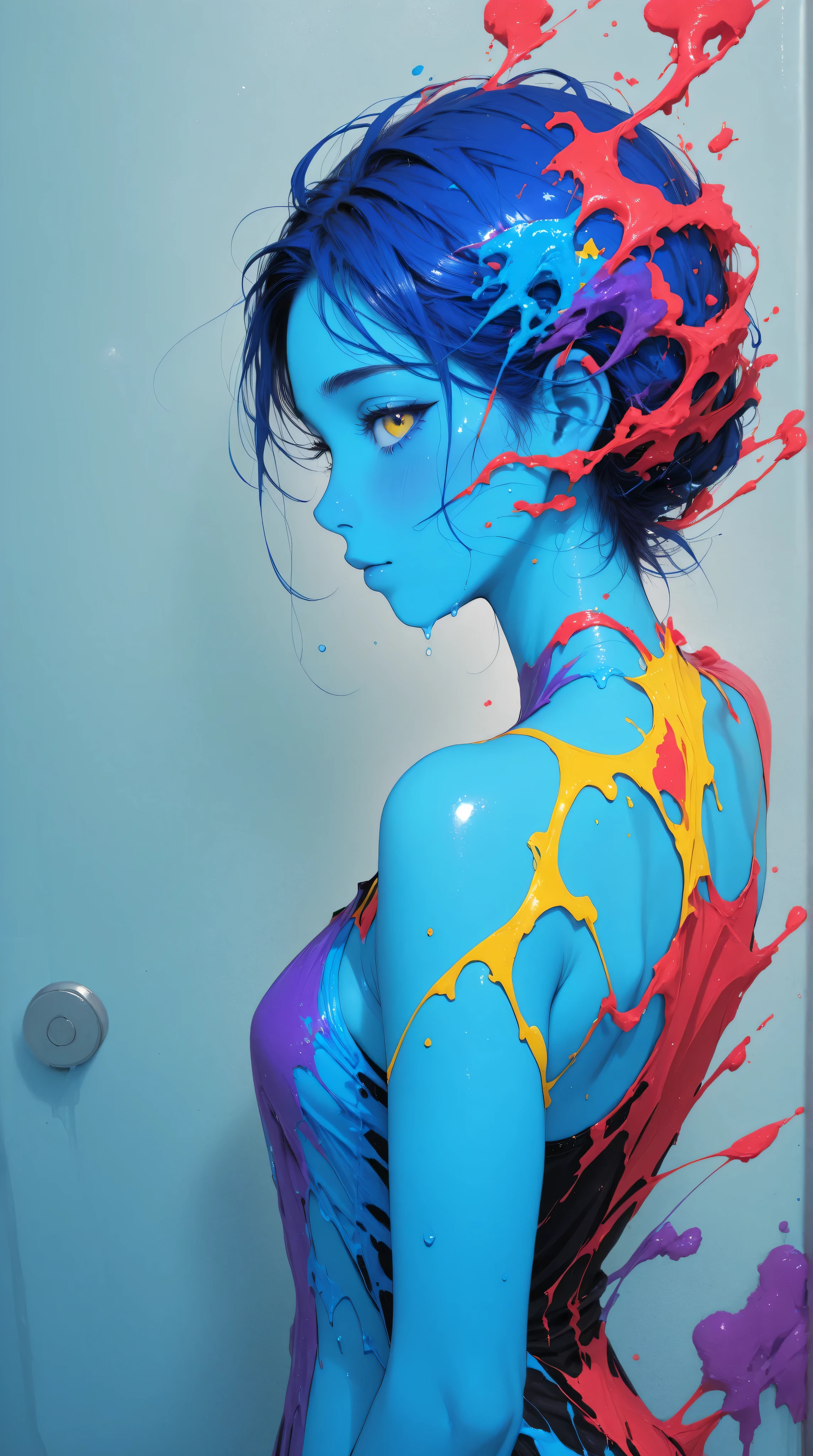 Kizi,Highly detailed, Amazing work,Vitreous luster,((clean backdrop)),In purple,(((blue colors))),red color,yellow colour,Best quality at best,clean backdrop, sexy,