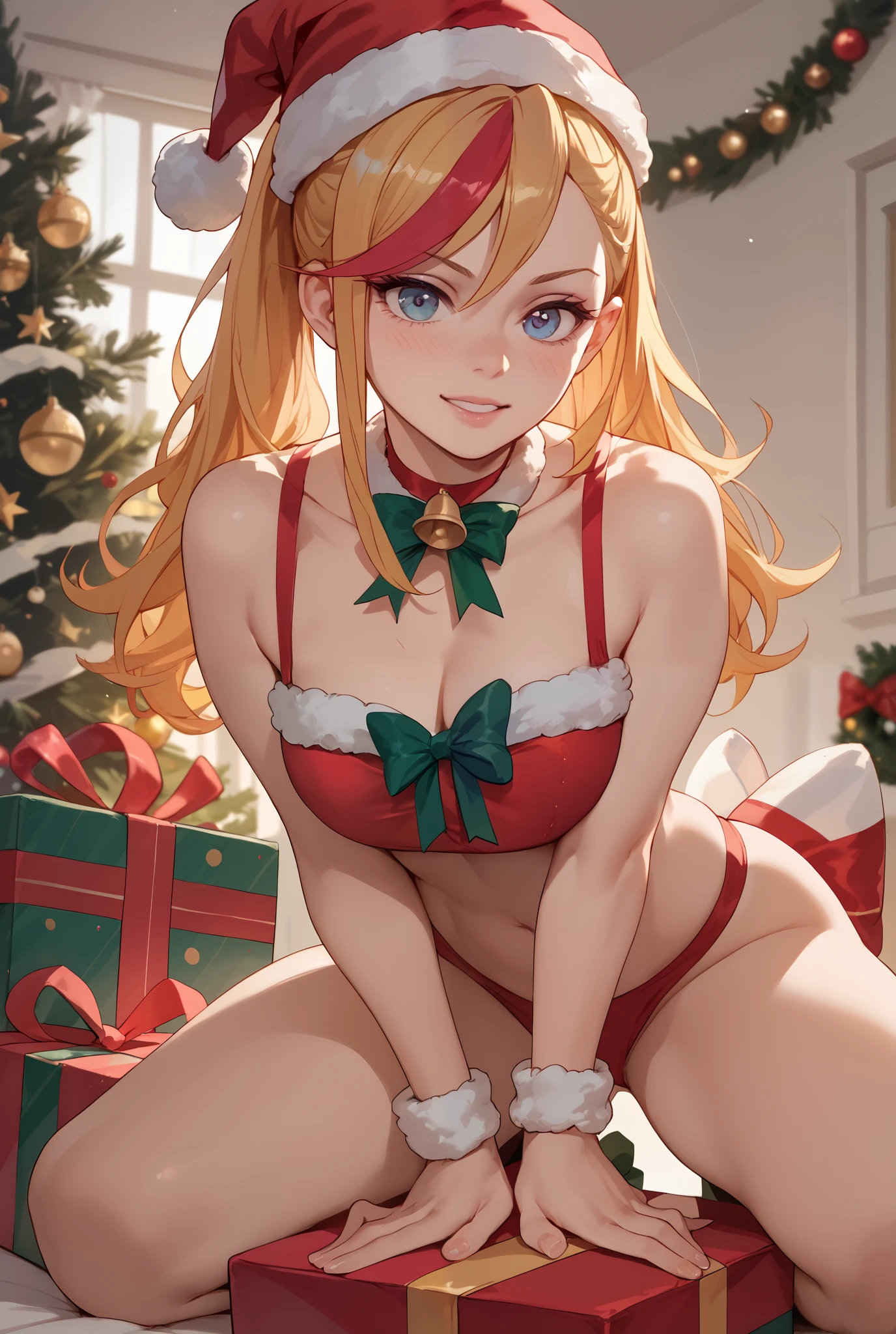 Muse Dash Rin, Rin, wearing a  erotic Christmas gift cosplay 
