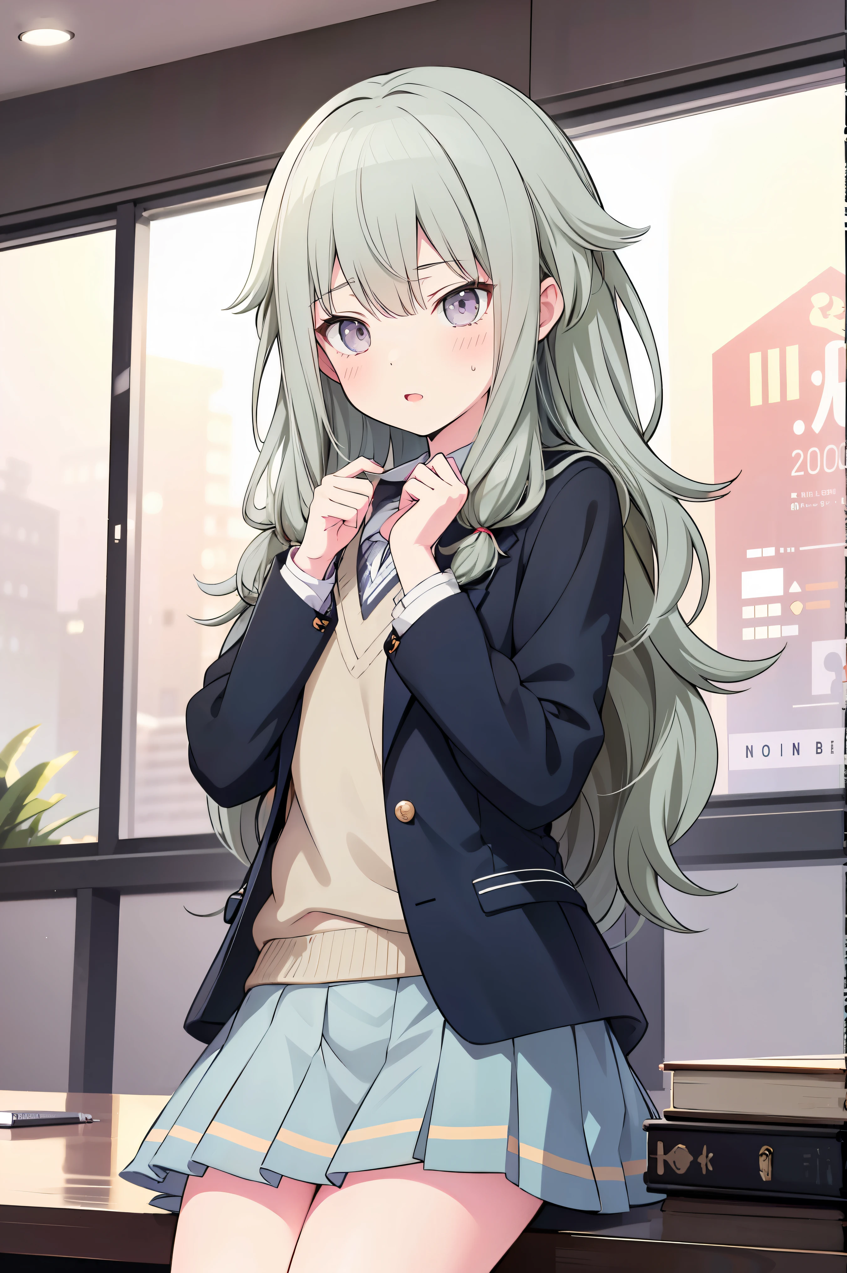 (8k, 最high quality)、Ultra-high resolution、Adorable、最high quality, beautiful,、school uniform、blazer、high quality、Shiny Hair、very fine and beautiful, bright eyes、Medium chest、nose blush、(Anatomically correct),   medium chest on a white shirt, whole body, 超 high definition 、(  top quality ), (  Masterpiece  ), 1080P,  high definition , 4K, 8k, Thighs, 
