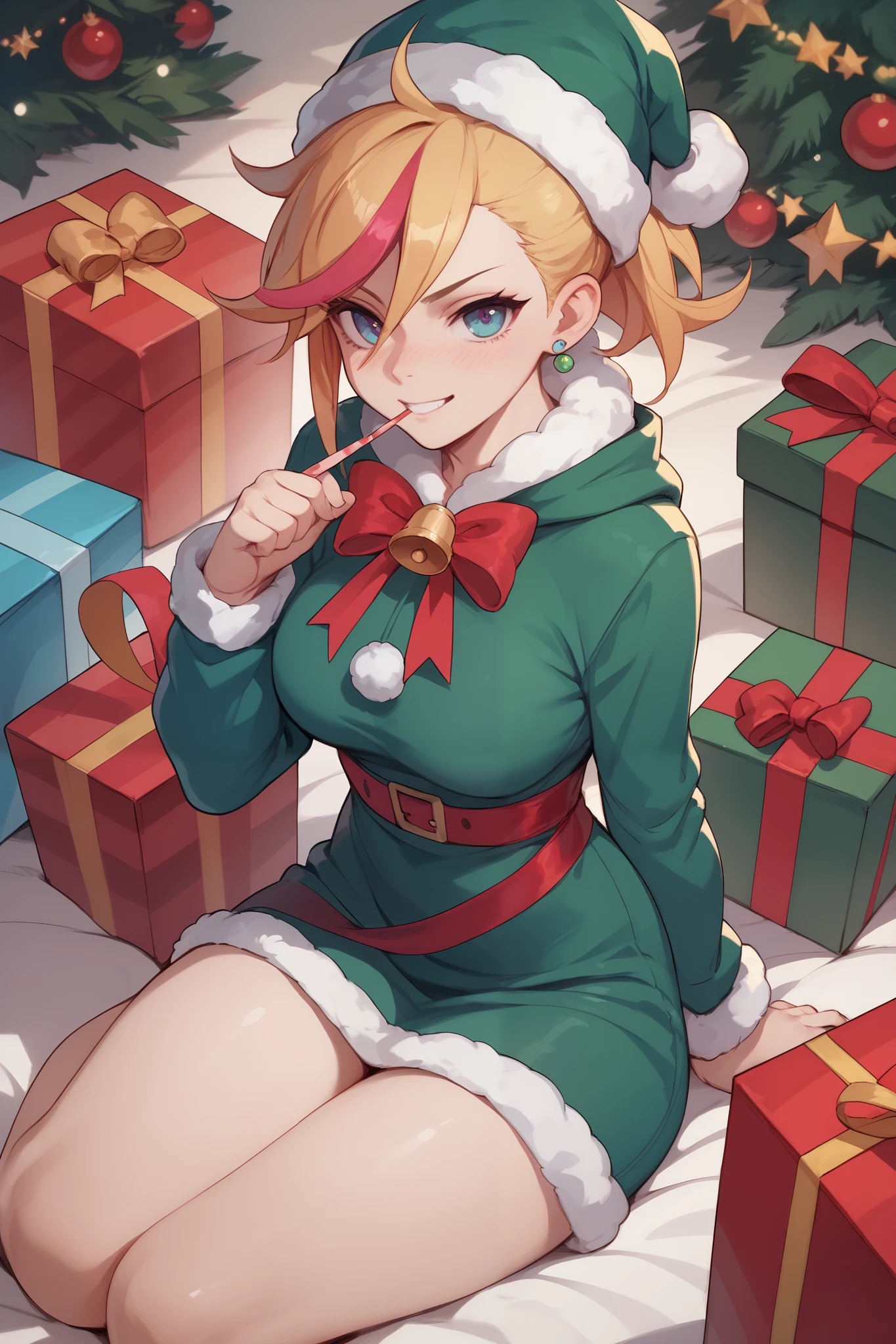 Muse Dash Rin, Rin, wearing a  erotic Christmas gift cosplay 
