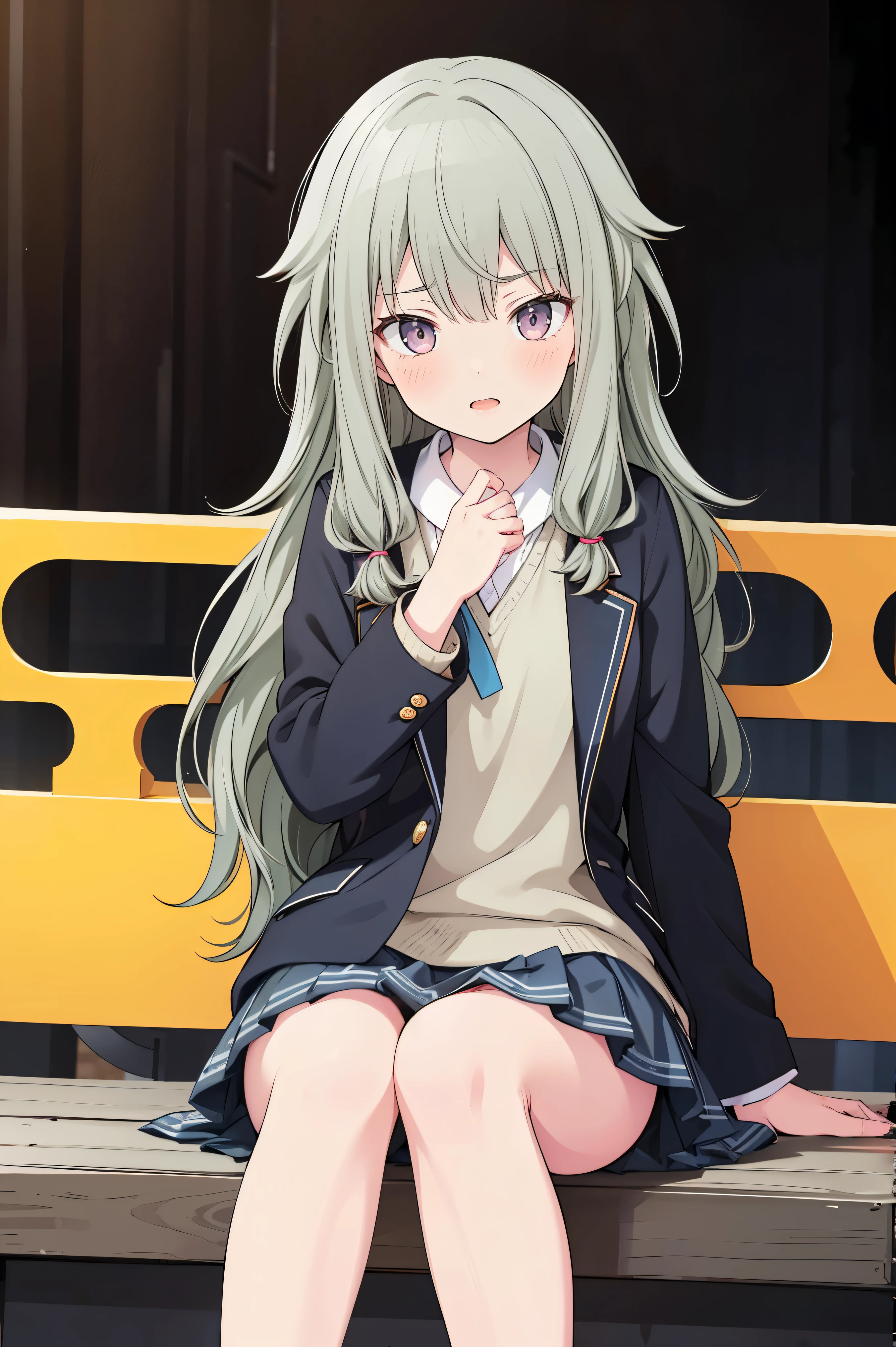 (8k, 最high quality)、Ultra-high resolution、Adorable、最high quality, beautiful,、school uniform、blazer、high quality、Shiny Hair、very fine and beautiful, bright eyes、Medium chest、nose blush、(Anatomically correct), medium chest on a white shirt, whole body, 超 high definition 、( top quality ), ( Masterpiece ), 1080P, high definition , 4K, 8k, Thighs,