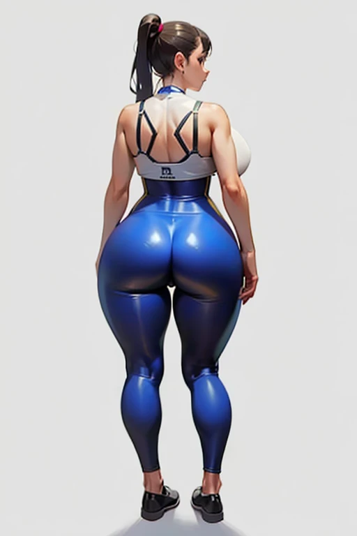 score_9, score_8_up, score_7_up, score_6_up, score_5_up, score_4_up, anime style, highres, fullbody, volumetric lighting, beautiful face, detailed face BREAK (violet parr from the incredibles), mature, 1girl, solo, fullbody, dark hair, fringe, hair over eyes, thick thighs, beautiful wide hips BREAK standing, in front of viewer, detailed purple eyes, high details on face BREAK wearing shirt, lingerie leg wear, black knee socks BREAK (perfect_hands, Goodhands-beta, high detailed fingers), looking at viewer, detailed face, expression embarassed, side view, big ass, bubble butt, simple background