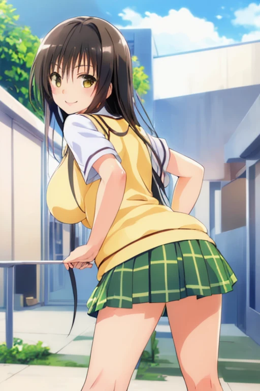 1girl,solo,yuuki mikan,, ,brown hair,, ,1girl,,,classroom,,looking viewer,,miniskirt,(embarrass,blush,),(((panty short)))