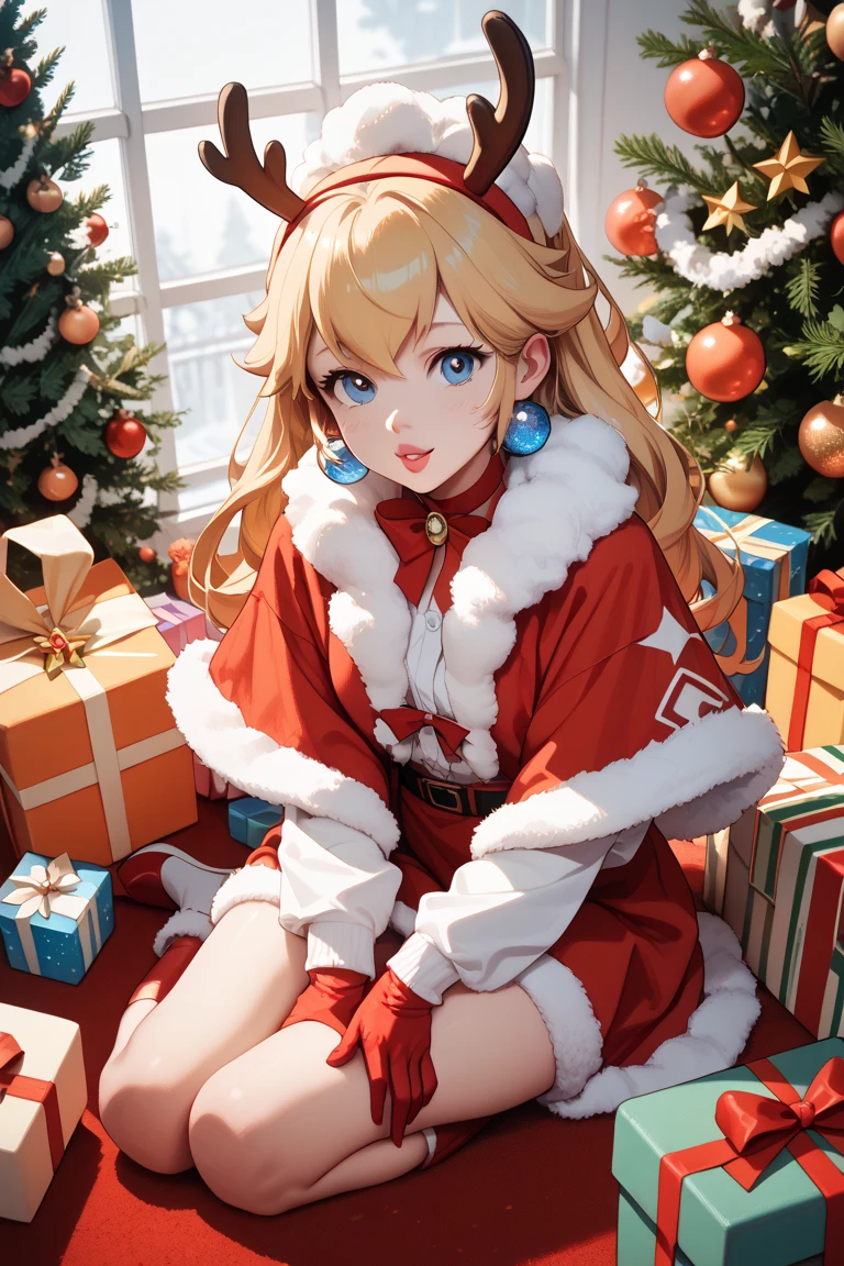 Peach, wearing a  erotic Christmas gift cosplay 
